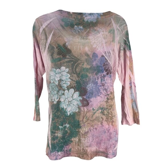 Project Womens Large Floral Print 3/4 Sleeve Top Machine Washable Gentle Cycle - Picture 2 of 4